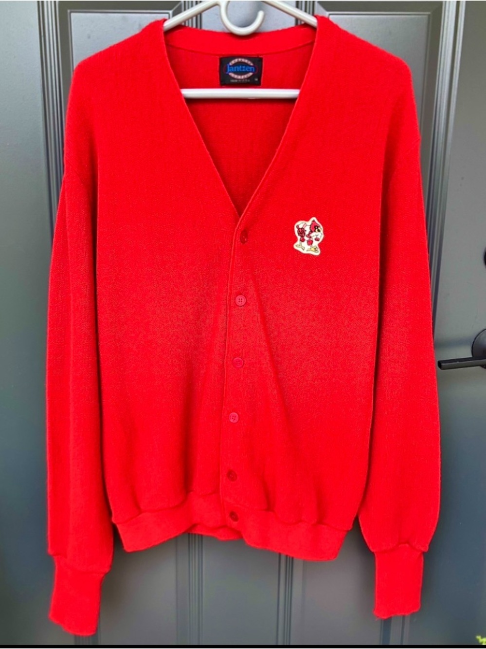 Vintage 1980s Louisville Cardinals Red Button Up Cardigan Adult Medium Jantzen